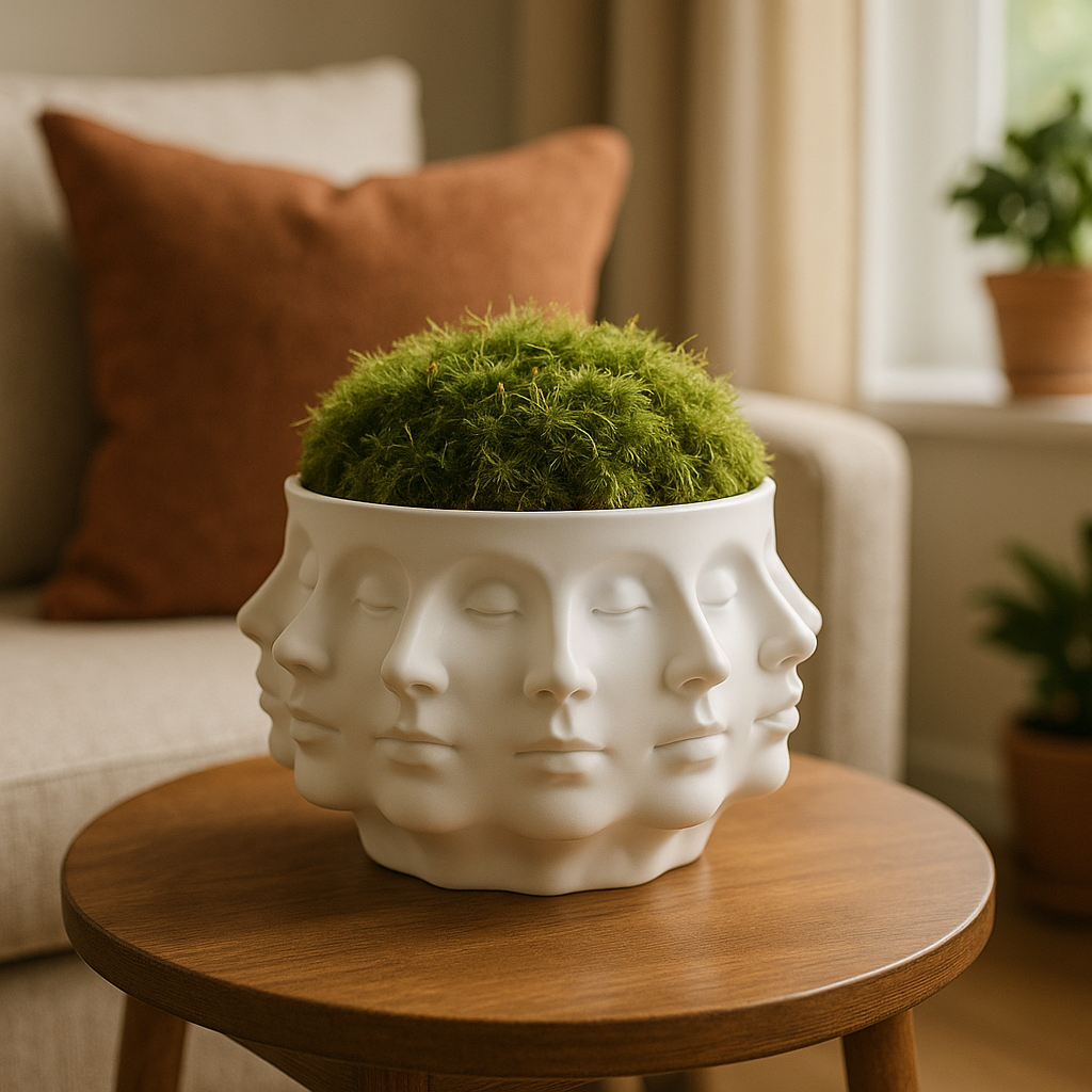 Live Moss Johnathan Alder Style Meditation Bowl – 8" Multi-Face Style Moss Decor