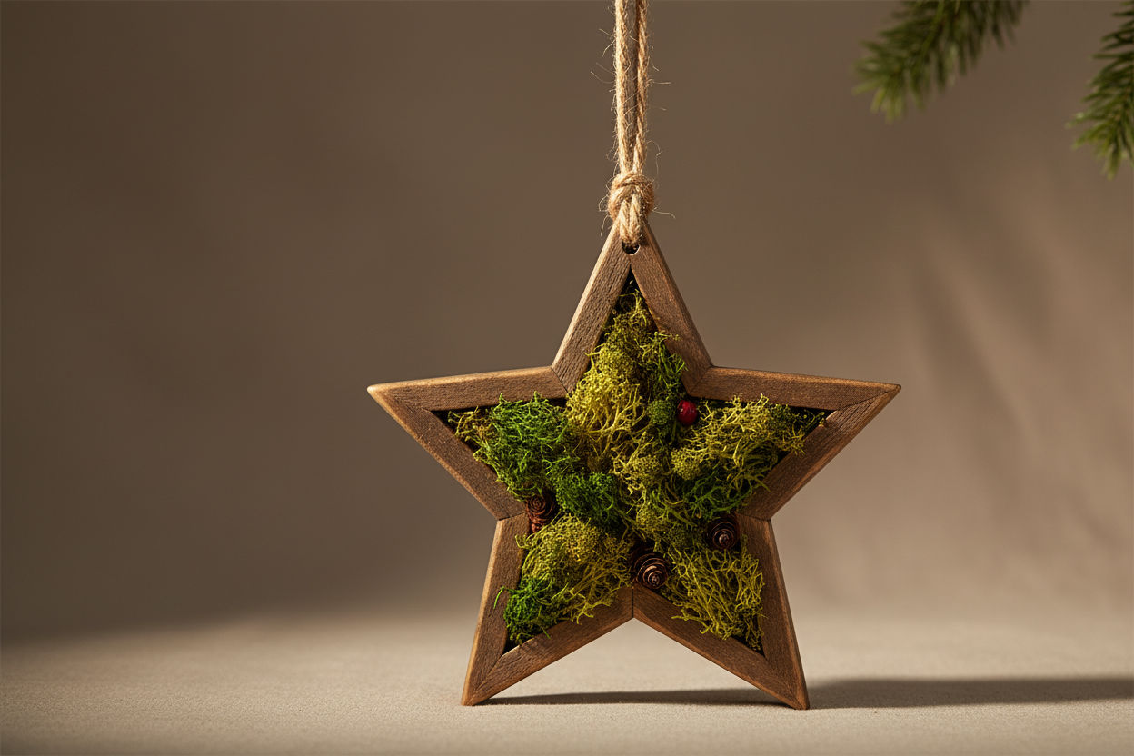 wooden moss christmas ornament